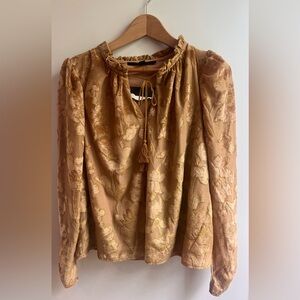 Marc New York Andrew Marc Women's Flocked Tassel Tie Blouse Gold Size Largr